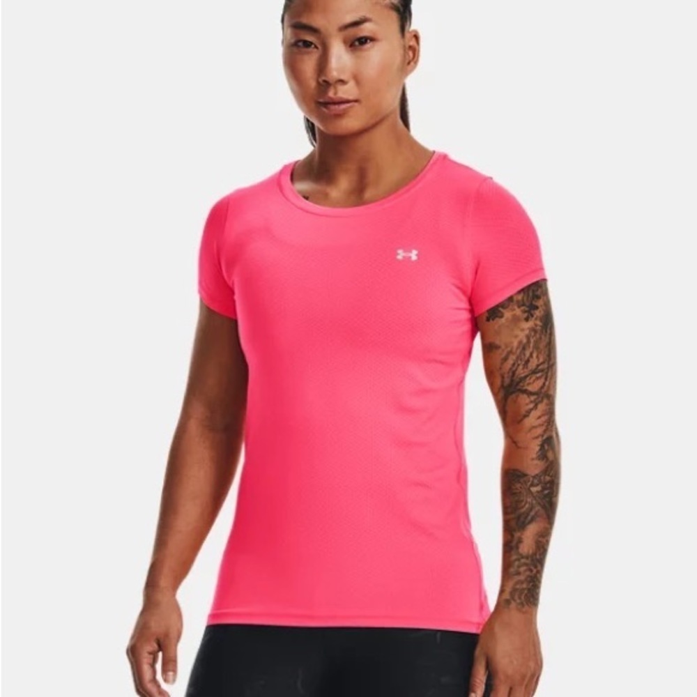Under Armour Womens UA Locker T-Shirt, XL pink shock logo in middle shirt